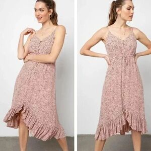 Rails Frida Midi Dress Rose Spotted Wedding Spring Summer Ruffle Flowy Size M